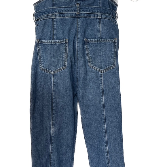 Urban Revivo Jeans Bib Blue Medium Wash Denim Tie Leg Size 12 Belt 100% Cotton - Picture 9 of 9